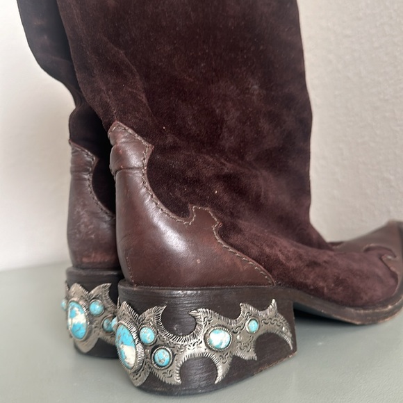 Vintage Guiseppe Zanotti Turquoise & Silver
Brown Suede Cowboy Boots size 8 - Picture 5 of 11